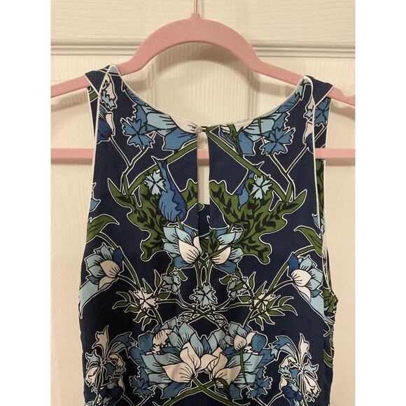 Massimo Dutti Navy Blue Botanical Floral Scoop Neck Shift Dress, 4 - Picture 12 of 12